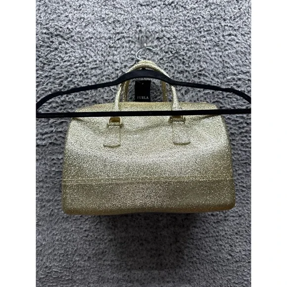 NWT Furla Oro Glam Gold Glitter Candy Bag Satchel w/ Box $228 - Picture 2 of 11